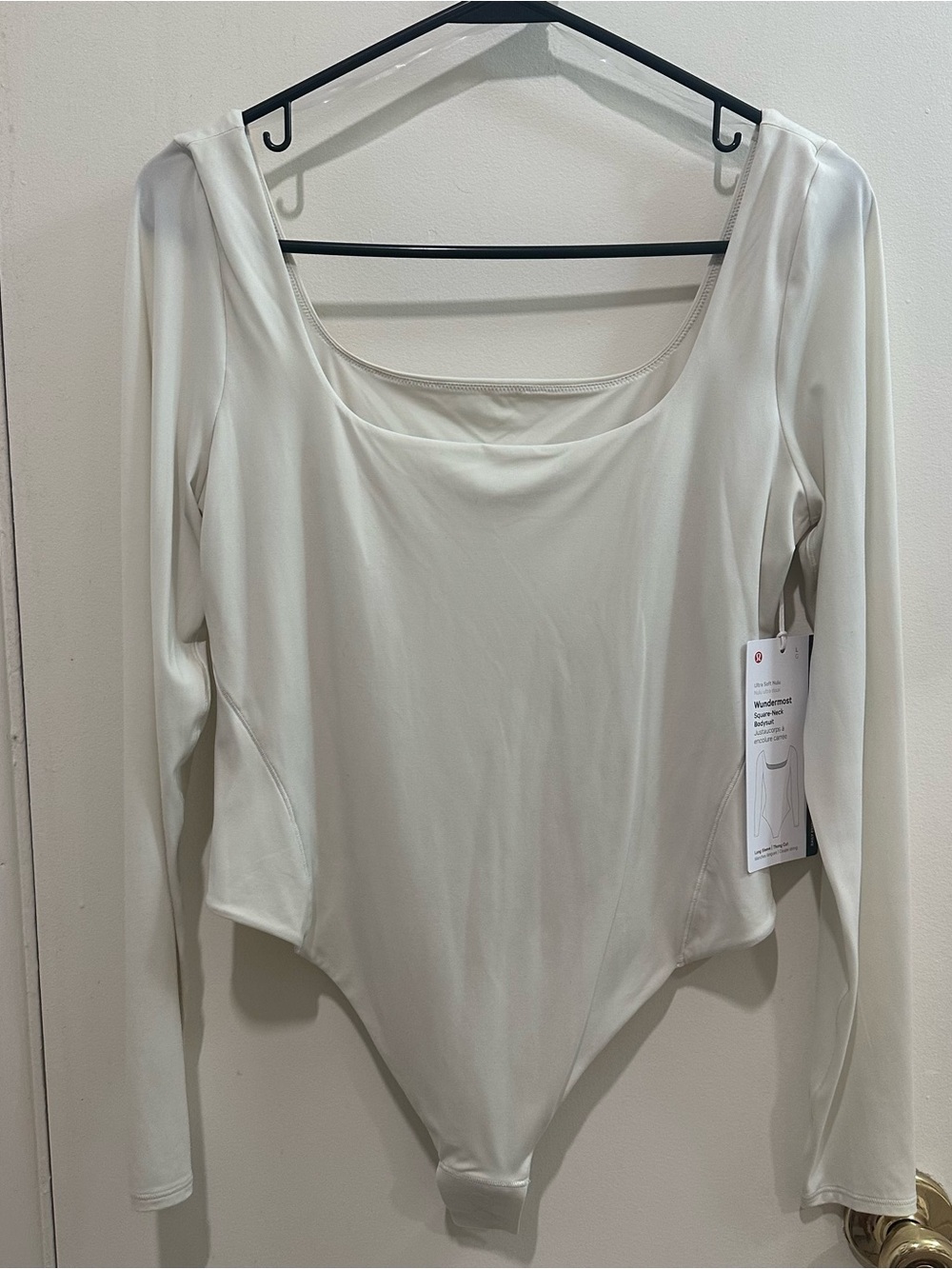 Lululemon Wundermost Nulu Square Neck Long Sleeve Bodysuit NWT L Bone